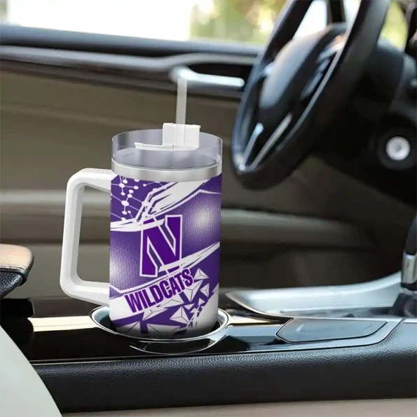 customized northwestern wildcats abstract paths purple curved tumbler trendy.webp