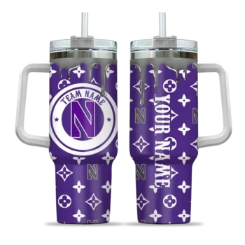 customized northwestern wildcats bullseye drips purple curved tumbler best selling.webp