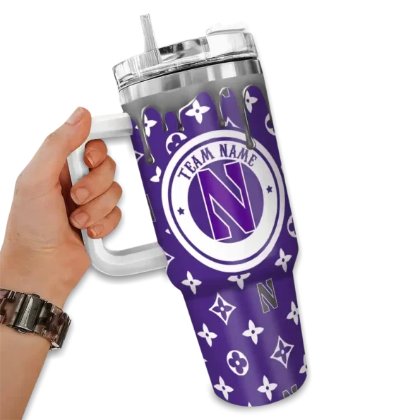 customized northwestern wildcats bullseye drips purple curved tumbler fashion forward.webp