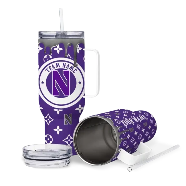 customized northwestern wildcats bullseye drips purple curved tumbler high quality.webp