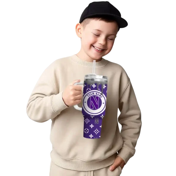 customized northwestern wildcats bullseye drips purple curved tumbler latest model.webp
