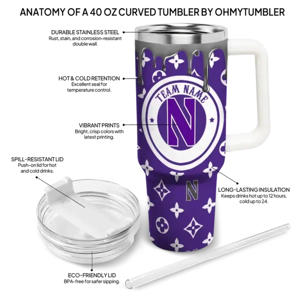 customized northwestern wildcats bullseye drips purple curved tumbler new arrival.webp