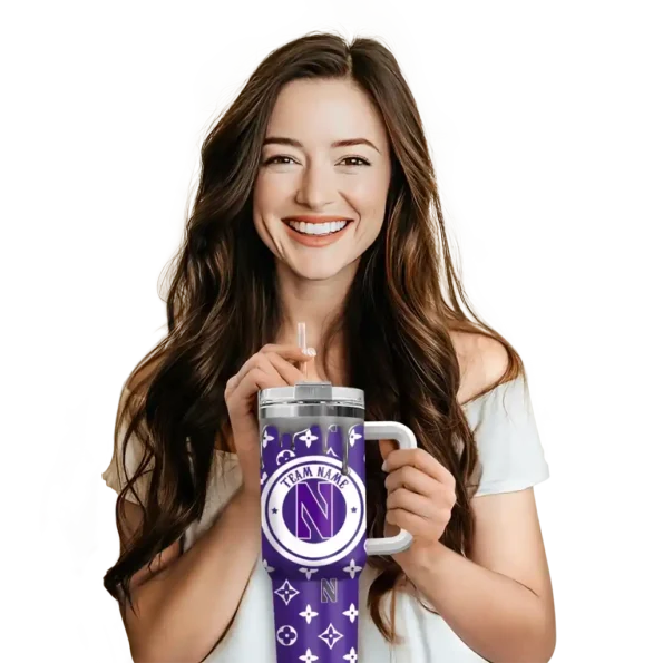 customized northwestern wildcats bullseye drips purple curved tumbler premium grade.webp