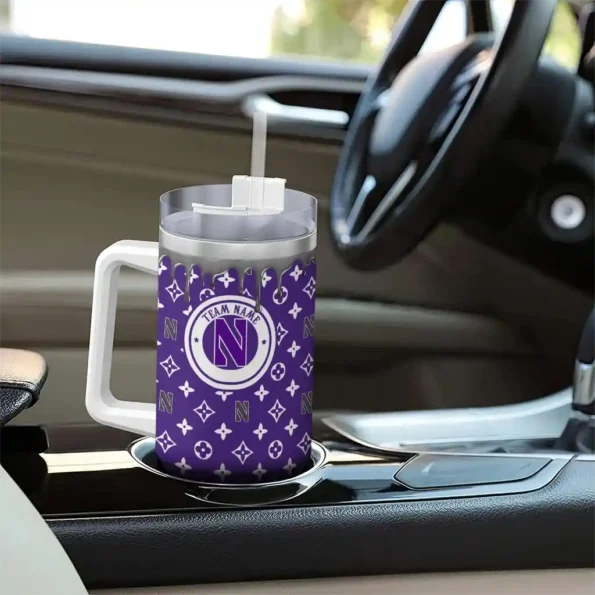 customized northwestern wildcats bullseye drips purple curved tumbler trendy.webp