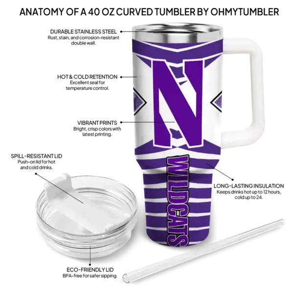customized northwestern wildcats chevron layers purple curved tumbler new arrival.webp