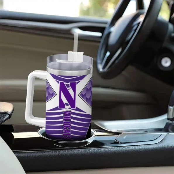 customized northwestern wildcats chevron layers purple curved tumbler trendy.webp