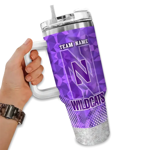 customized northwestern wildcats geometric prism purple curved tumbler fashion forward.webp