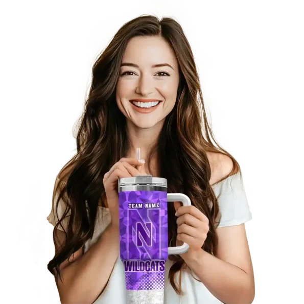 customized northwestern wildcats geometric prism purple curved tumbler premium grade.webp