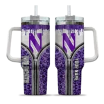 customized northwestern wildcats leopard zipper purple curved tumbler best selling.webp