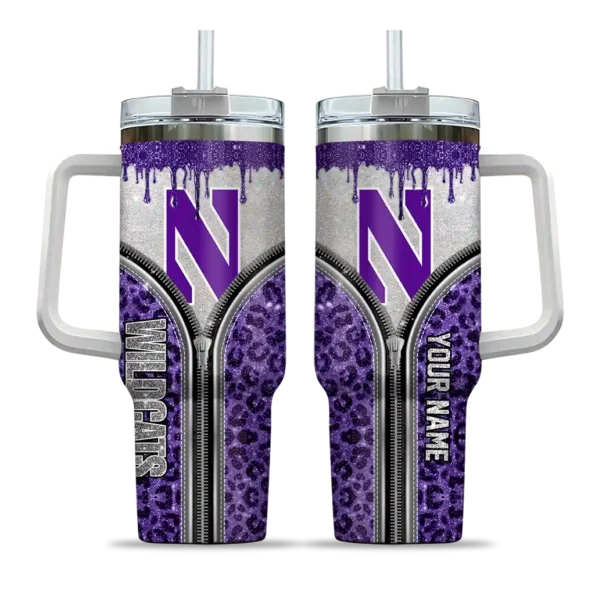 customized northwestern wildcats leopard zipper purple curved tumbler best selling.webp