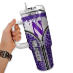 customized northwestern wildcats leopard zipper purple curved tumbler best selling.webp