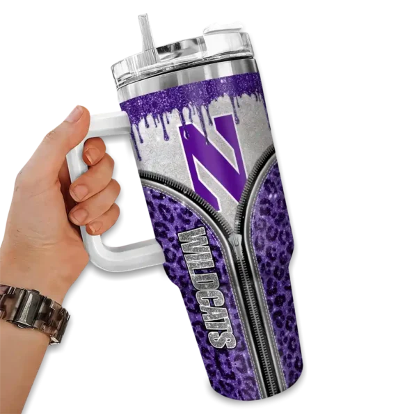 customized northwestern wildcats leopard zipper purple curved tumbler fashion forward.webp