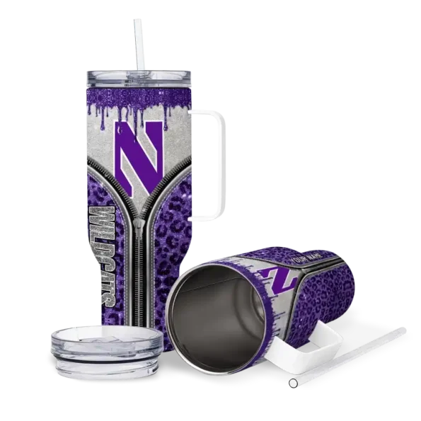 customized northwestern wildcats leopard zipper purple curved tumbler high quality.webp