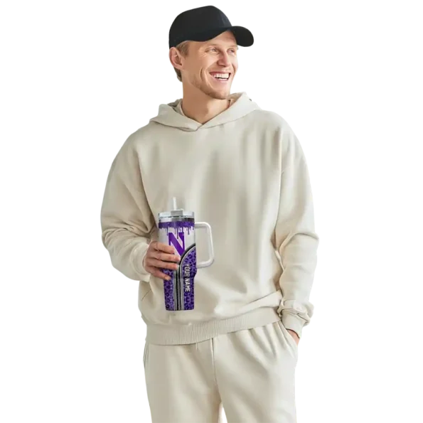 customized northwestern wildcats leopard zipper purple curved tumbler top rated.webp