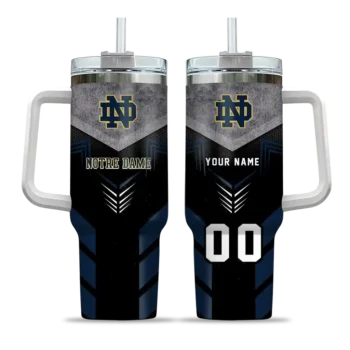customized notre dame fighting irish arrow armor navy black curved tumbler best selling.webp