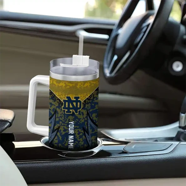 customized notre dame fighting irish chevron stripe navy curved tumbler trendy.webp