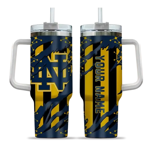 customized notre dame fighting irish claw cut navy black curved tumbler best selling.webp