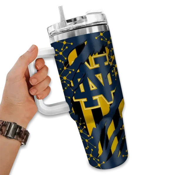 customized notre dame fighting irish claw cut navy black curved tumbler fashion forward.webp