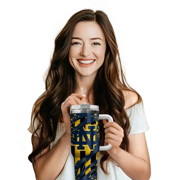 customized notre dame fighting irish claw cut navy black curved tumbler premium grade.webp