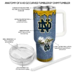 customized notre dame fighting irish heart helmet motif navy curved tumbler best selling.webp