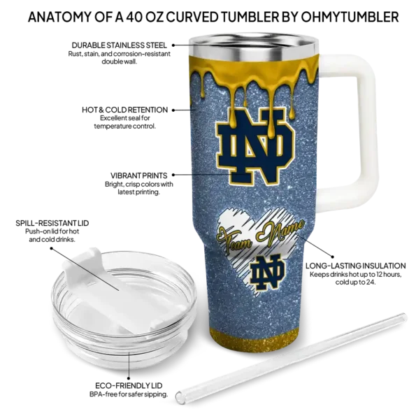 customized notre dame fighting irish heart helmet motif navy curved tumbler new arrival.webp