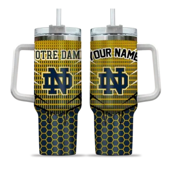customized notre dame fighting irish hex texture navy curved tumbler best selling.webp