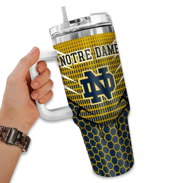 customized notre dame fighting irish hex texture navy curved tumbler fashion forward.webp