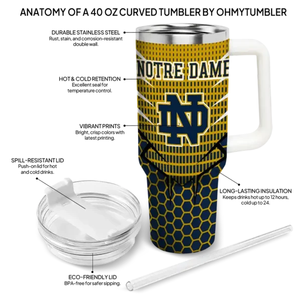customized notre dame fighting irish hex texture navy curved tumbler new arrival.webp