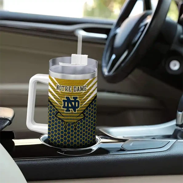 customized notre dame fighting irish hex texture navy curved tumbler trendy.webp