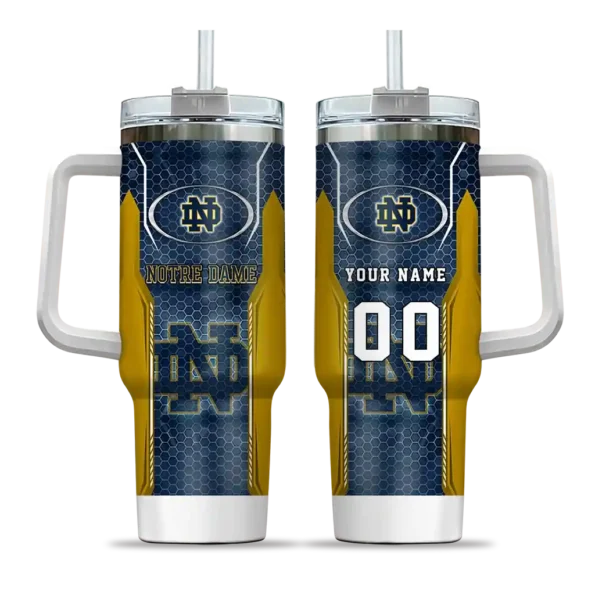customized notre dame fighting irish hexagon armor navy curved tumbler best selling.webp