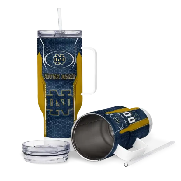 customized notre dame fighting irish hexagon armor navy curved tumbler high quality.webp