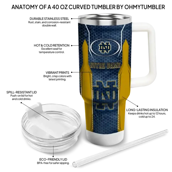 customized notre dame fighting irish hexagon armor navy curved tumbler new arrival.webp