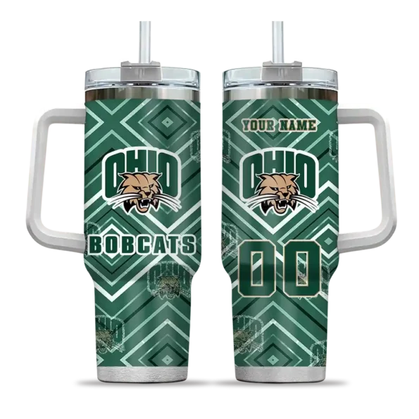 customized ohio bobcats bold diamonds green curved tumbler best selling.webp