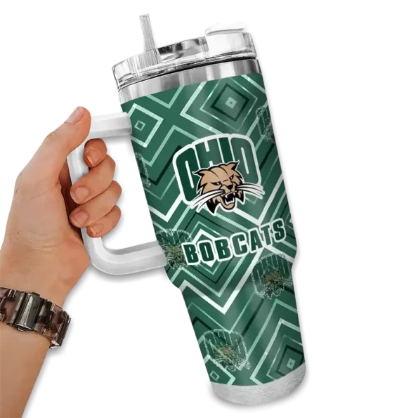 customized ohio bobcats bold diamonds green curved tumbler fashion forward.webp