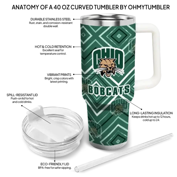 customized ohio bobcats bold diamonds green curved tumbler new arrival.webp
