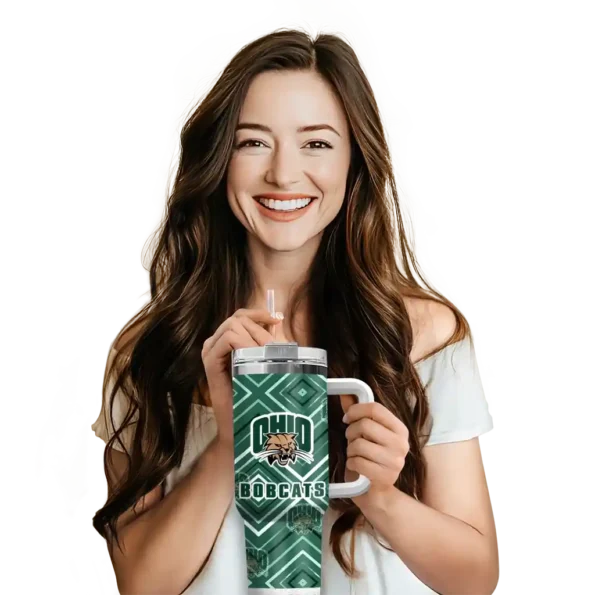 customized ohio bobcats bold diamonds green curved tumbler premium grade.webp