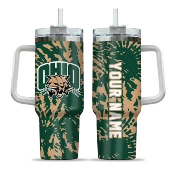 customized ohio bobcats burst swirl green curved tumbler best selling.webp