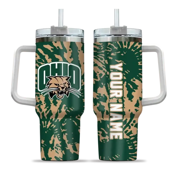 customized ohio bobcats burst swirl green curved tumbler best selling.webp