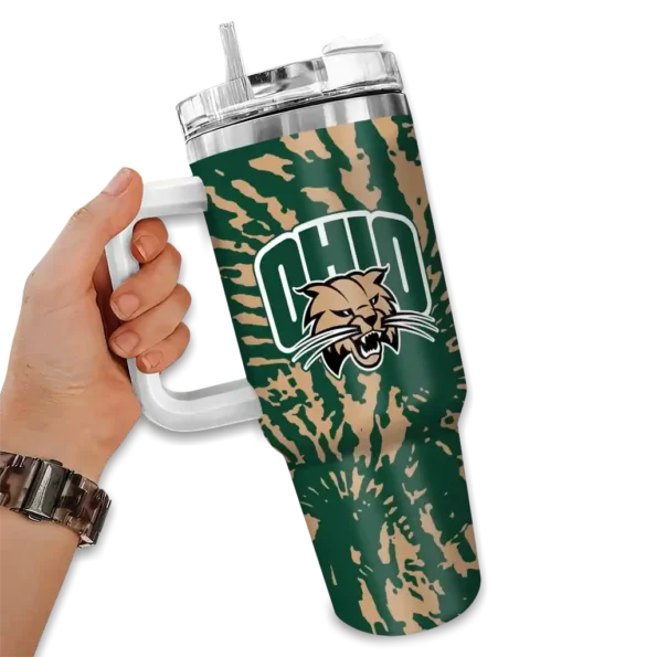 customized ohio bobcats burst swirl green curved tumbler fashion forward.webp