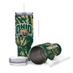 customized ohio bobcats burst swirl green curved tumbler best selling.webp