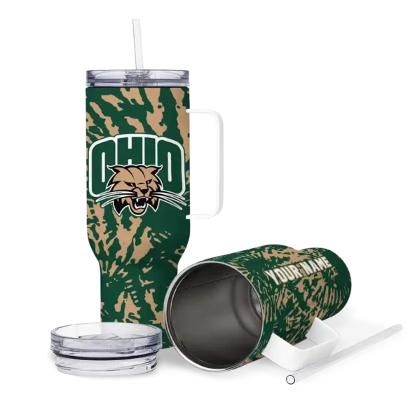 customized ohio bobcats burst swirl green curved tumbler high quality.webp