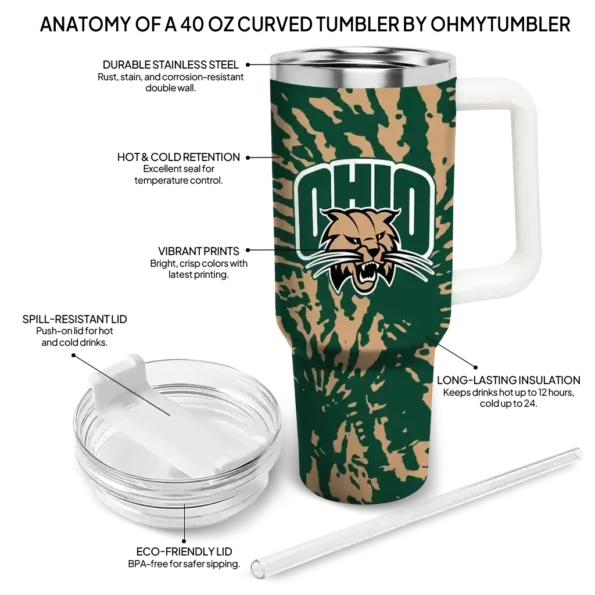 customized ohio bobcats burst swirl green curved tumbler new arrival.webp