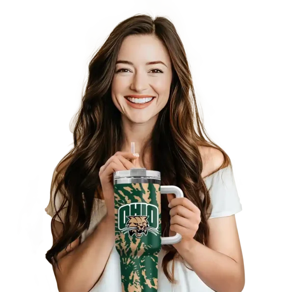 customized ohio bobcats burst swirl green curved tumbler premium grade.webp
