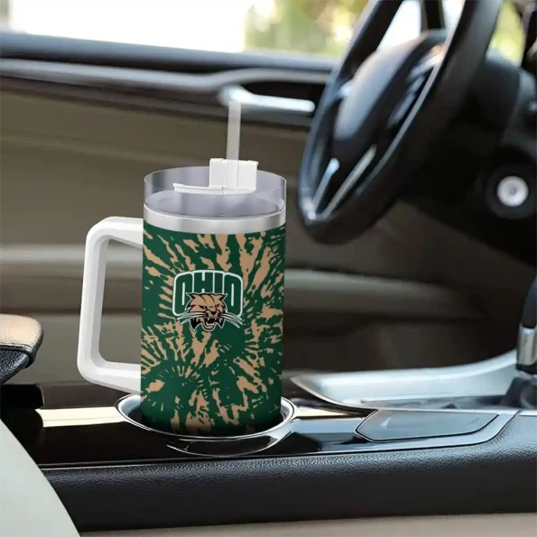 customized ohio bobcats burst swirl green curved tumbler trendy.webp
