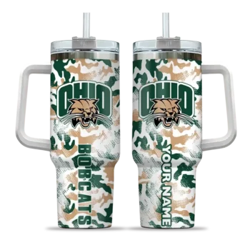 customized ohio bobcats camo mashup green white curved tumbler best selling.webp