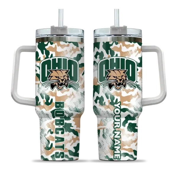 customized ohio bobcats camo mashup green white curved tumbler best selling.webp