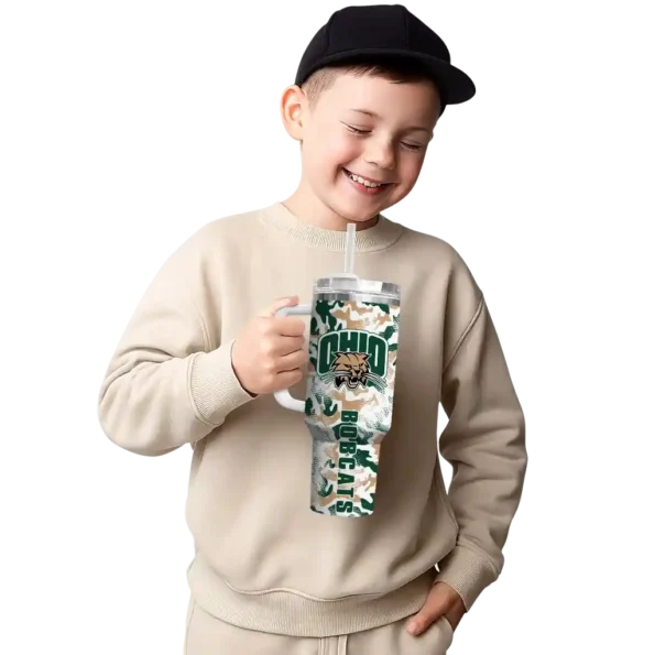 customized ohio bobcats camo mashup green white curved tumbler latest model.webp