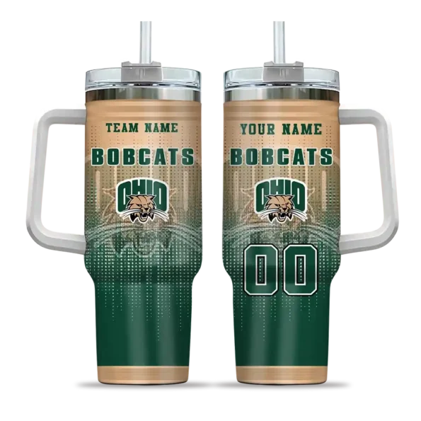 customized ohio bobcats gradient dots green curved tumbler best selling.webp