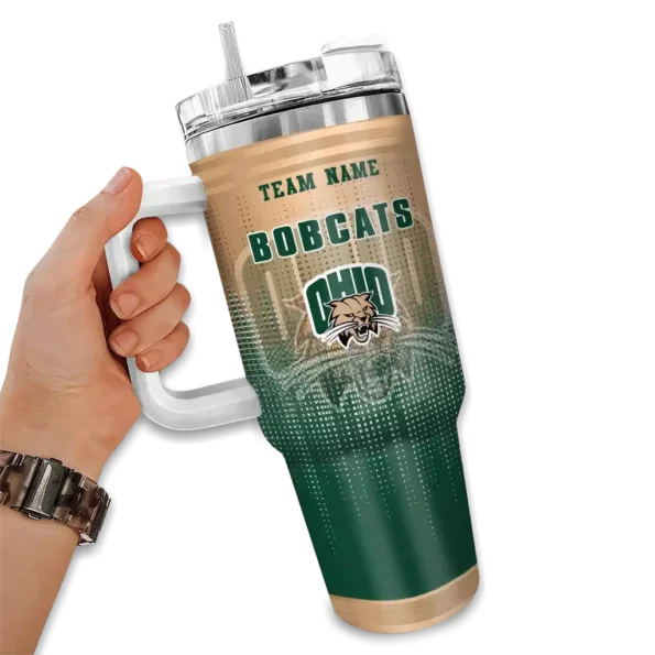 customized ohio bobcats gradient dots green curved tumbler fashion forward.webp