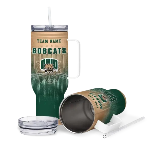 customized ohio bobcats gradient dots green curved tumbler high quality.webp
